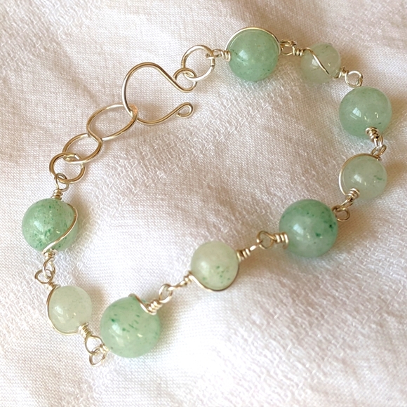 Hand Crafted Jewelry - #33 Artisan Chain Bracelet Sterling Silver Wrapped Aquamarine Stones